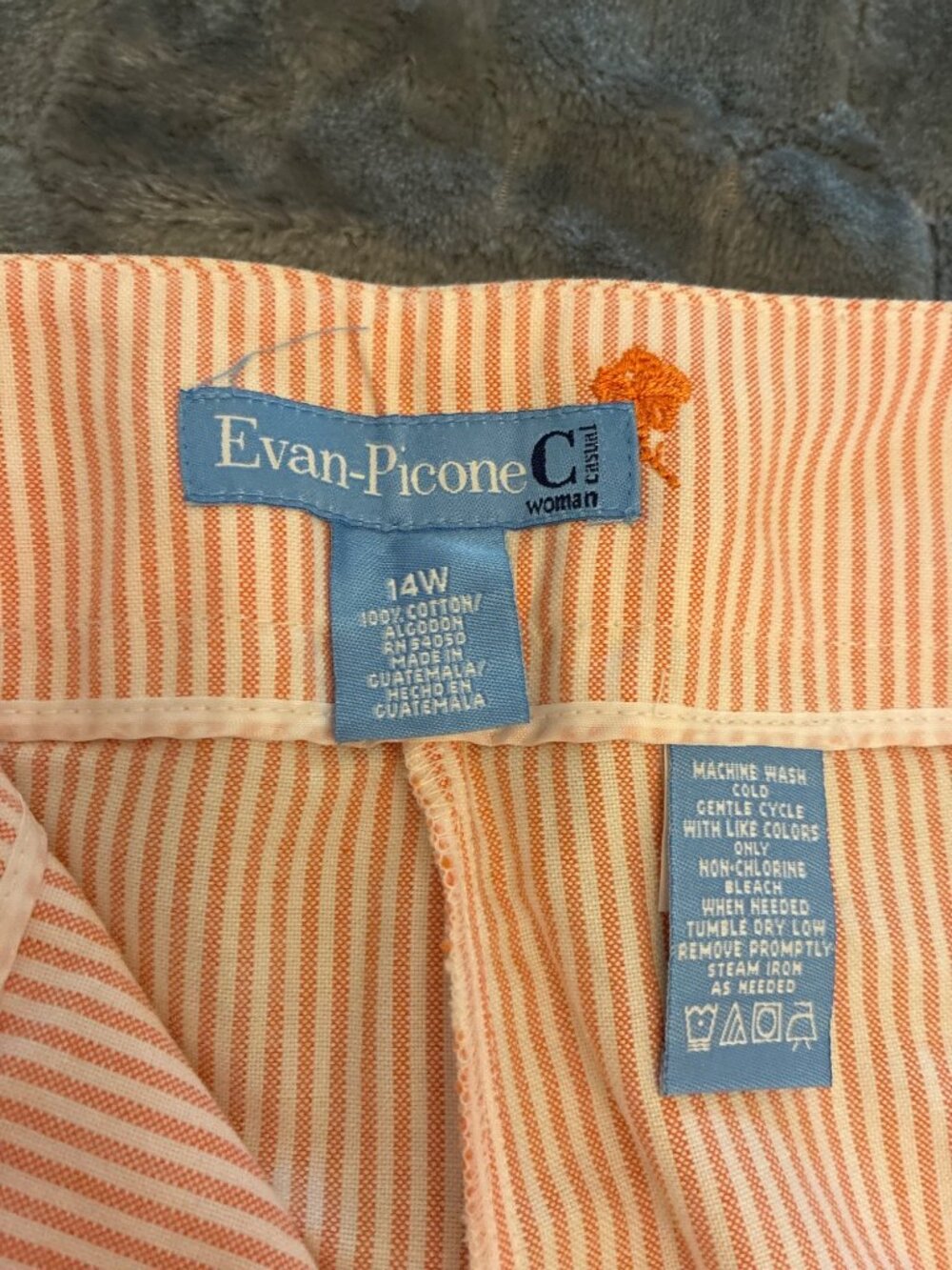 Vintage Evan Picone Woman 14W Capri Pants NWT Orange Stripe Embroidered Cotton C - Picture 11 of 11